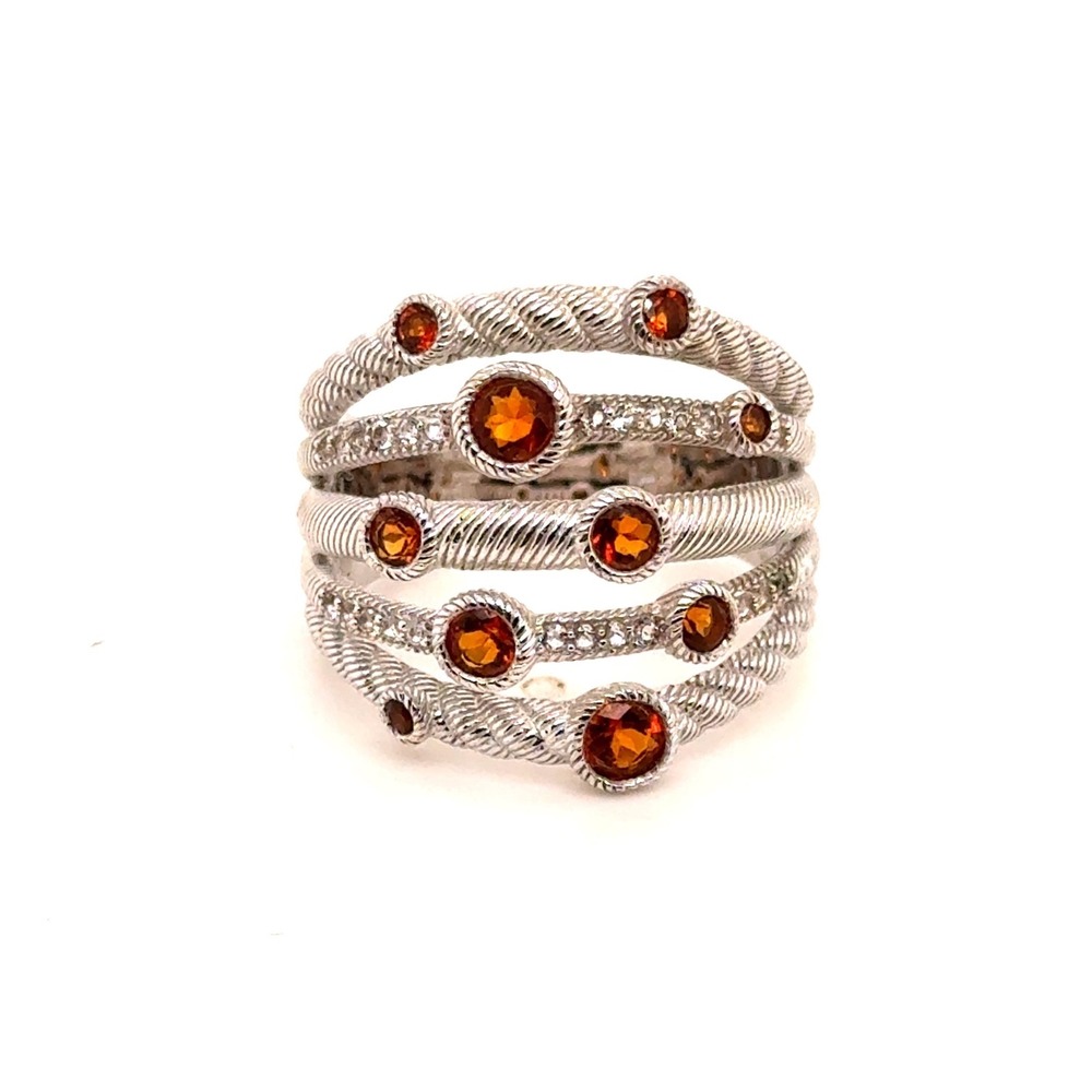 Judith Ripka Sterling Silver Citrine Multi Row Rope Band Ring Size 8.5